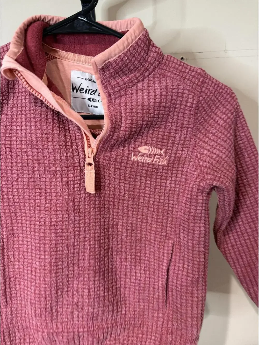 Weird Fish Kids' Pink and Peach Half-Zip Fleece Pullover 3-4 years